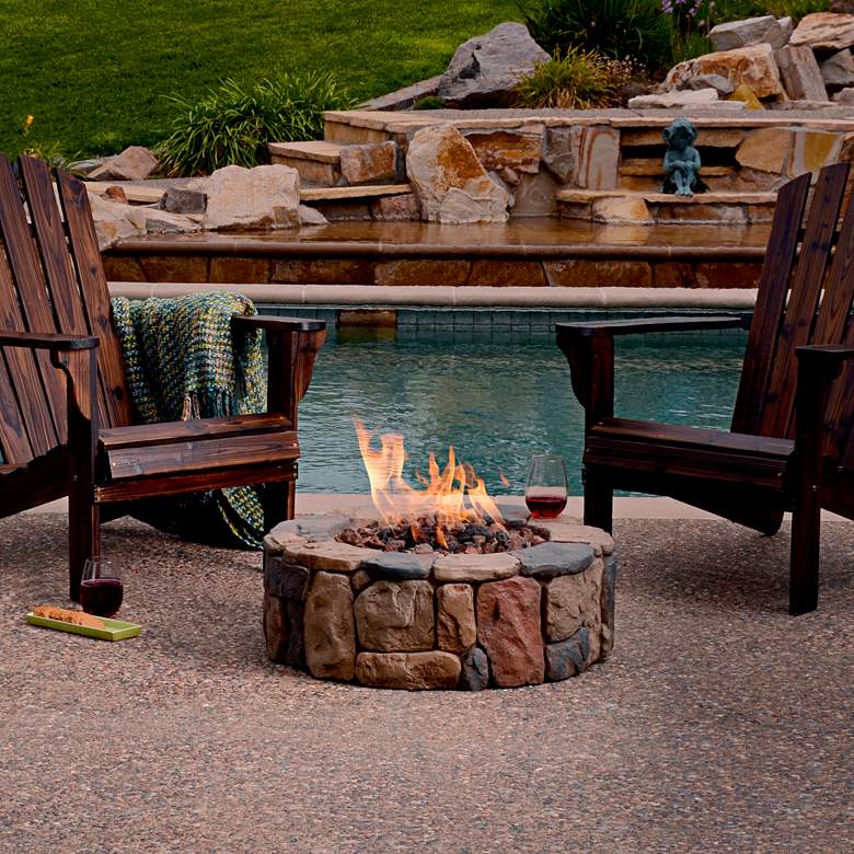 Madera 36 inch Wide Rustic Stone Propane Gas Fire Pit more views