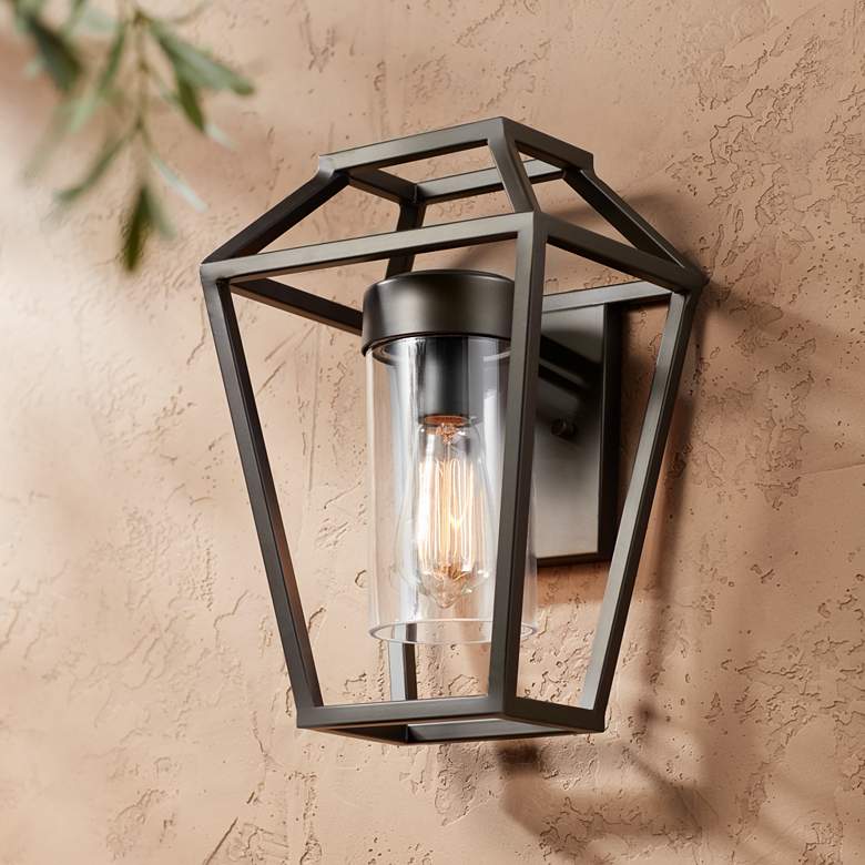 Image 1 Madi 13 1/4 inch High Bronze Geometric Outdoor Wall Light