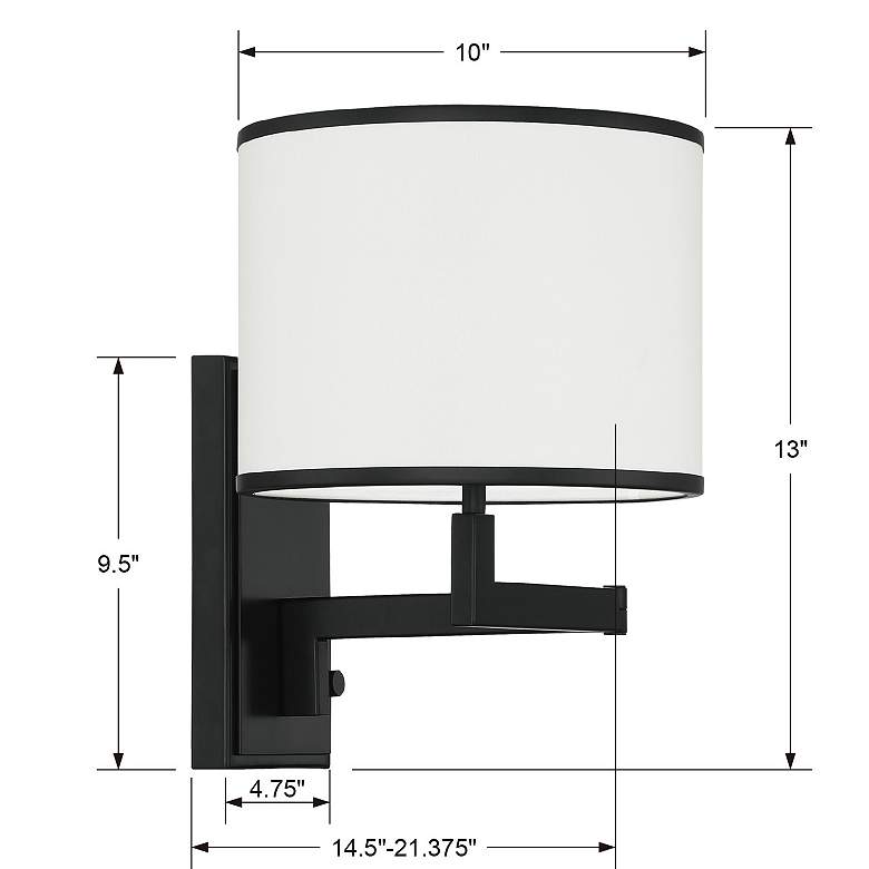 Madision Matte Black Plug-In/Hardwire Swing Arm Wall Lamp - #671E0 ...