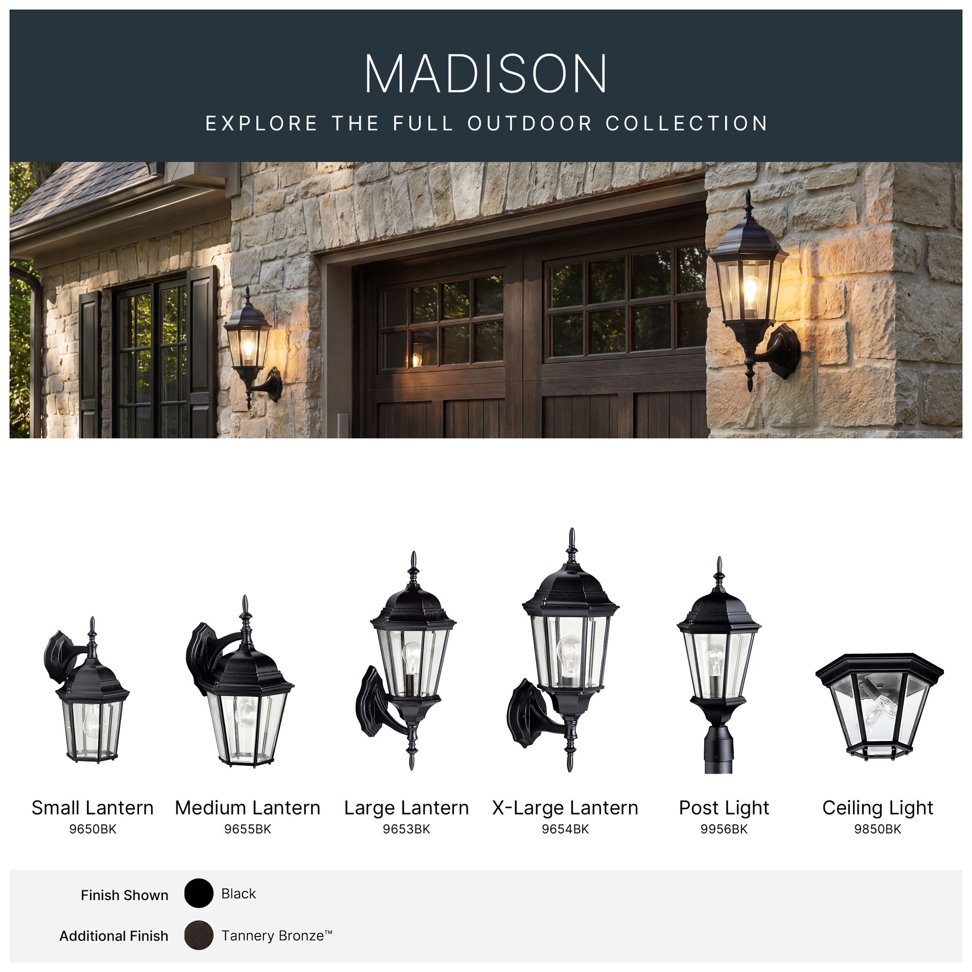 Image 7 Madison 1-Light 22.75-in Black Outdoor Wall Light more views