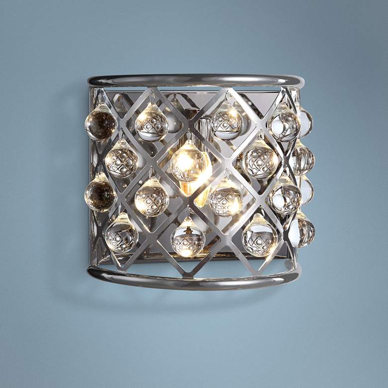 Image 1 Madison 10 1/2 inch High Nickel Wall Sconce w/ Smooth Crystals