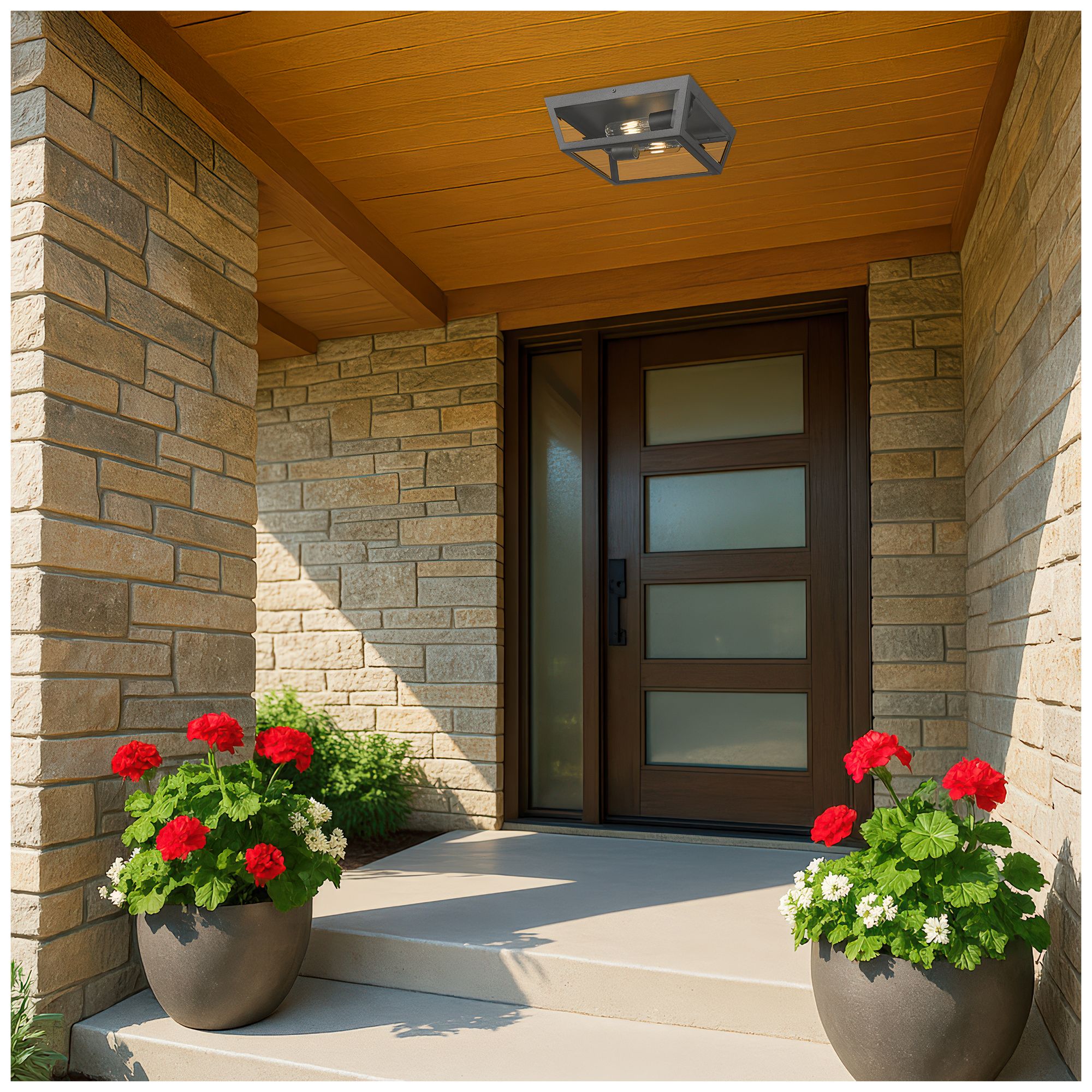 Image 2 Madison 12" 2-Light  Matte Black Outdoor Flush Mount With Clear Glass Shade more views