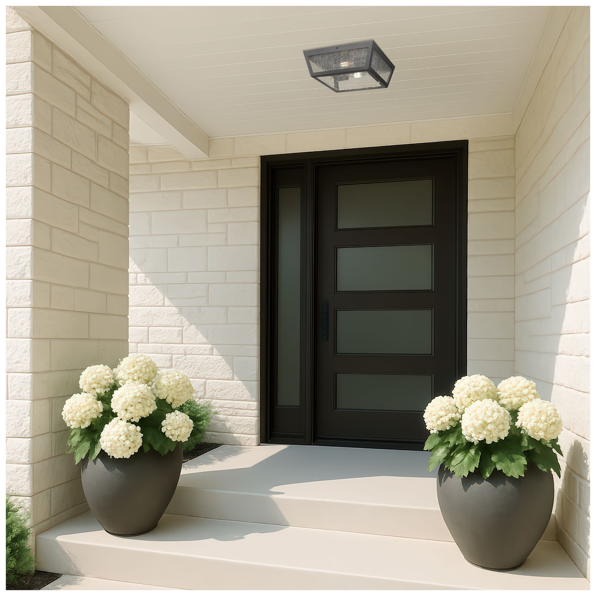 Image 2 Madison 12" 2-Light Matte Black Outdoor Flush Mount With Seeded Glass Shade more views