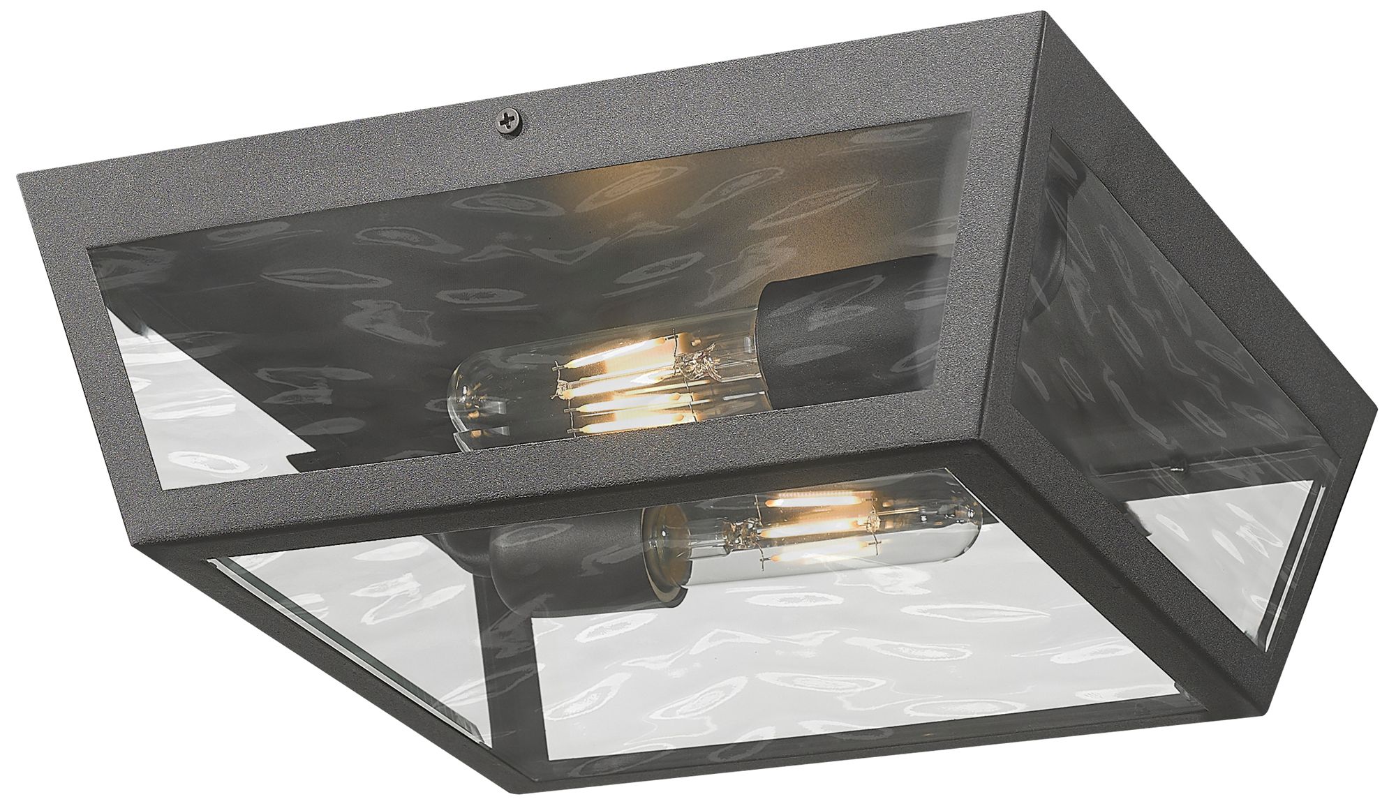 Madison 12" 2-Light Matte Black Outdoor Flush Mount With Waterglass Shade