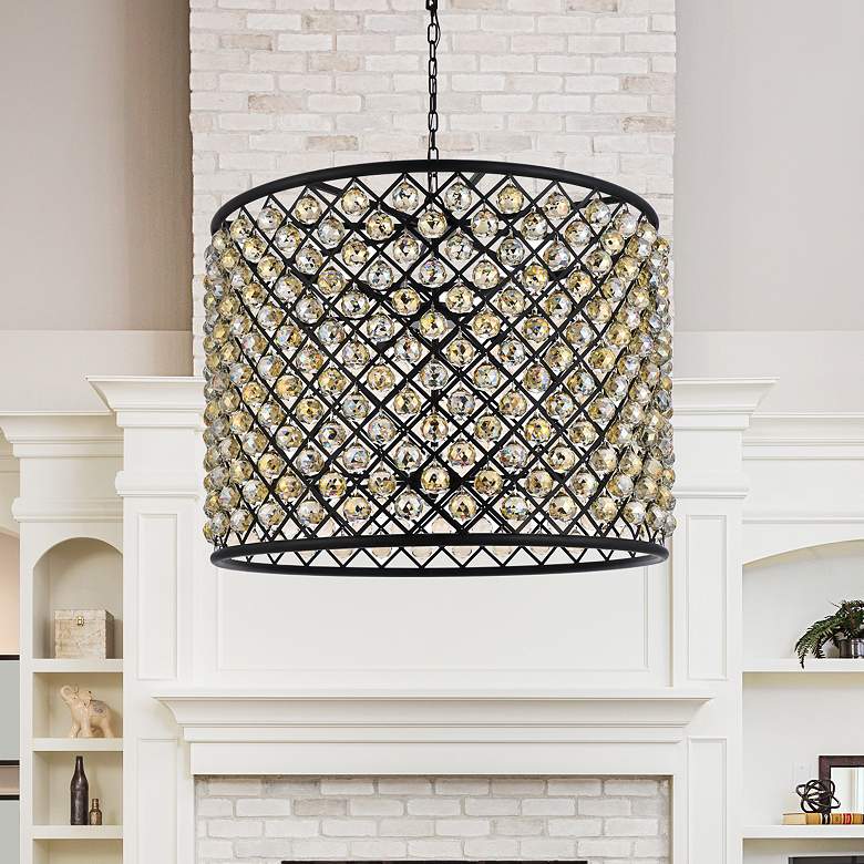 Image 1 Madison 12 Lt Matte Black Chandelier Golden Teak