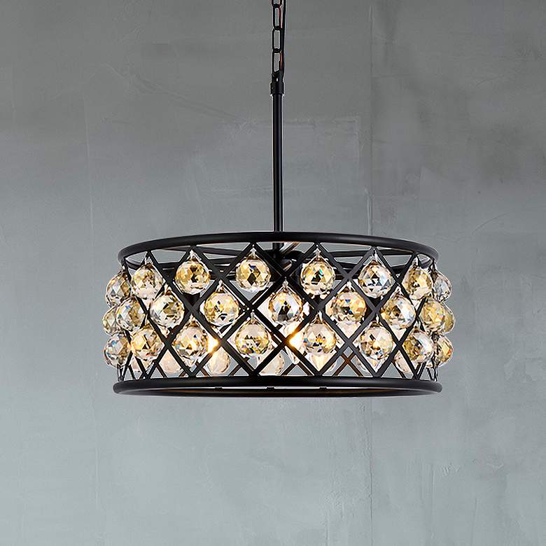 Image 1 Madison 5 Lt Matte Black Chandelier Golden Teak