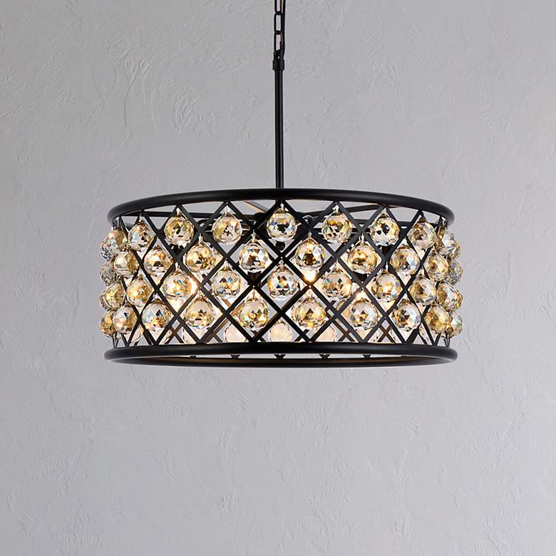 Image 1 Madison 6 Lt Matte Black Chandelier Golden Teak