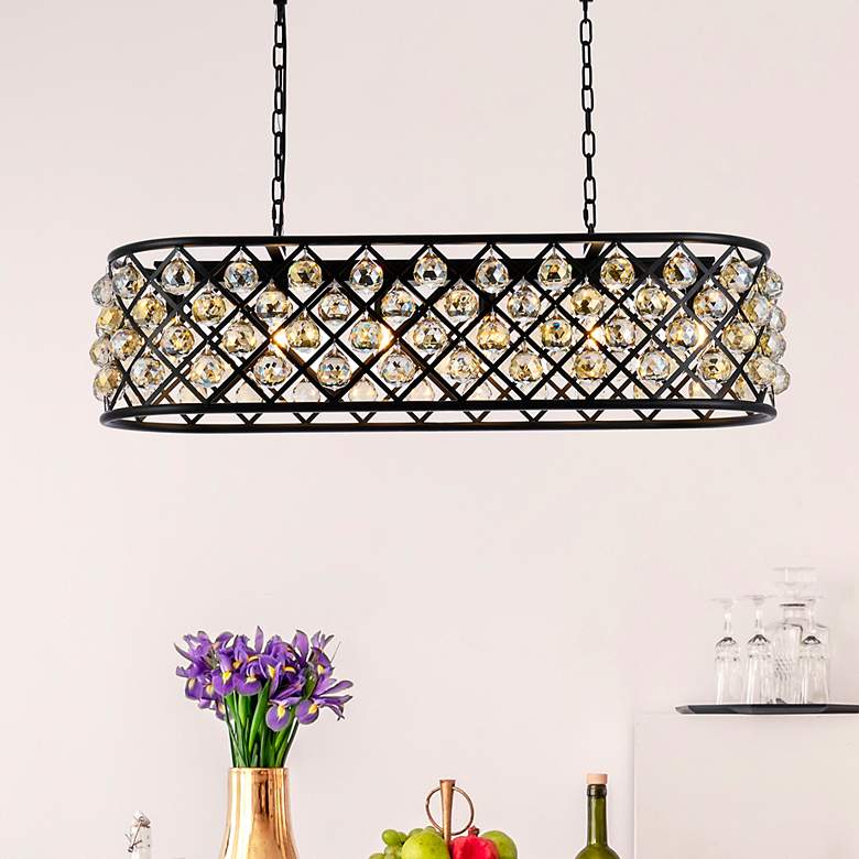 Image 1 Madison 6 Lt Matte Black Chandelier Golden Teak