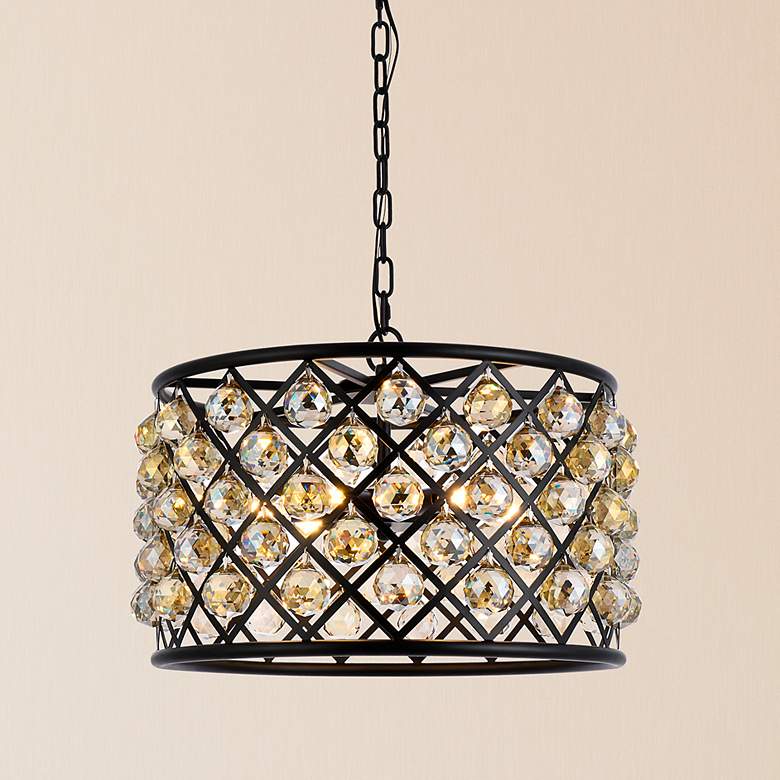 Image 1 Madison 6 Lt Matte Black Pendant Golden Teak