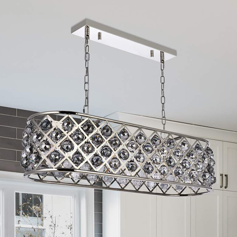 Image 1 Madison 6 Lt Polished Nickel Chandelier Silver Shade (Grey)