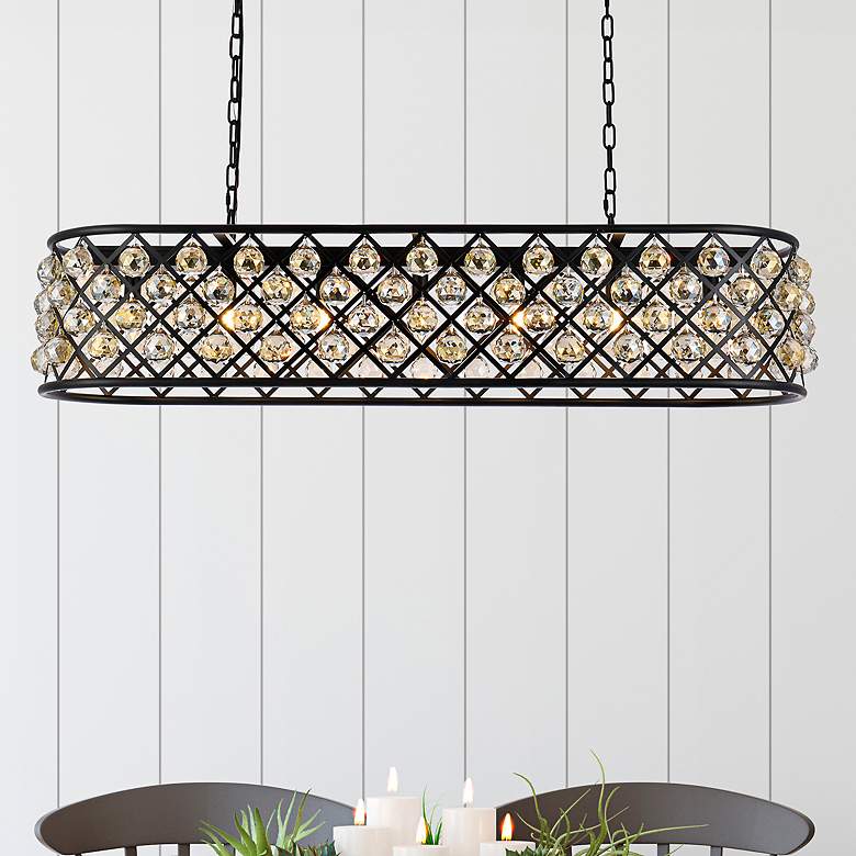 Image 1 Madison 7 Lt Matte Black Chandelier Golden Teak