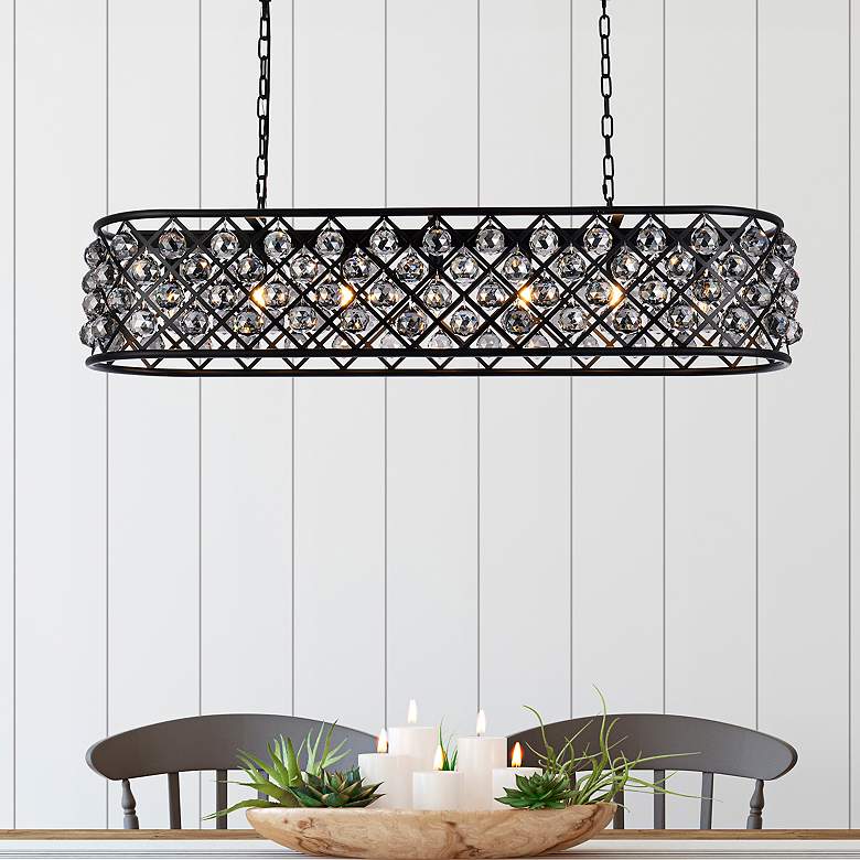 Image 1 Madison 7 Lt Matte Black Chandelier Silver Shade (Grey)