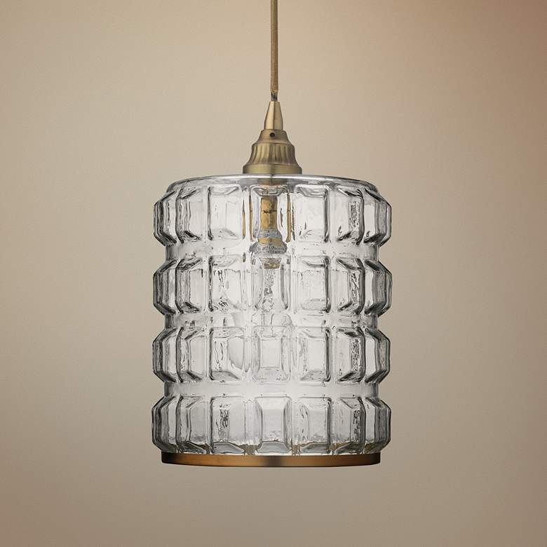 Image 1 Madison 8 1/2" Wide Clear Glass with Brass Mini Pendant