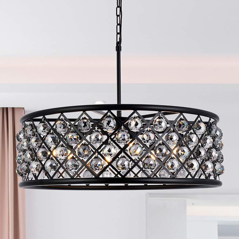 Image 1 Madison 8 Lt Matte Black Chandelier Silver Shade (Grey)