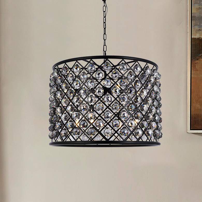 Image 1 Madison 8 Lt Matte Black Chandelier Silver Shade (Grey)