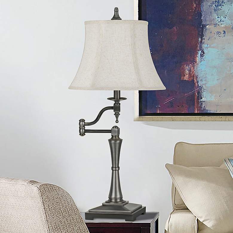 Image 1 Madison Antiqued Silver Metal Swing Arm Table Lamp