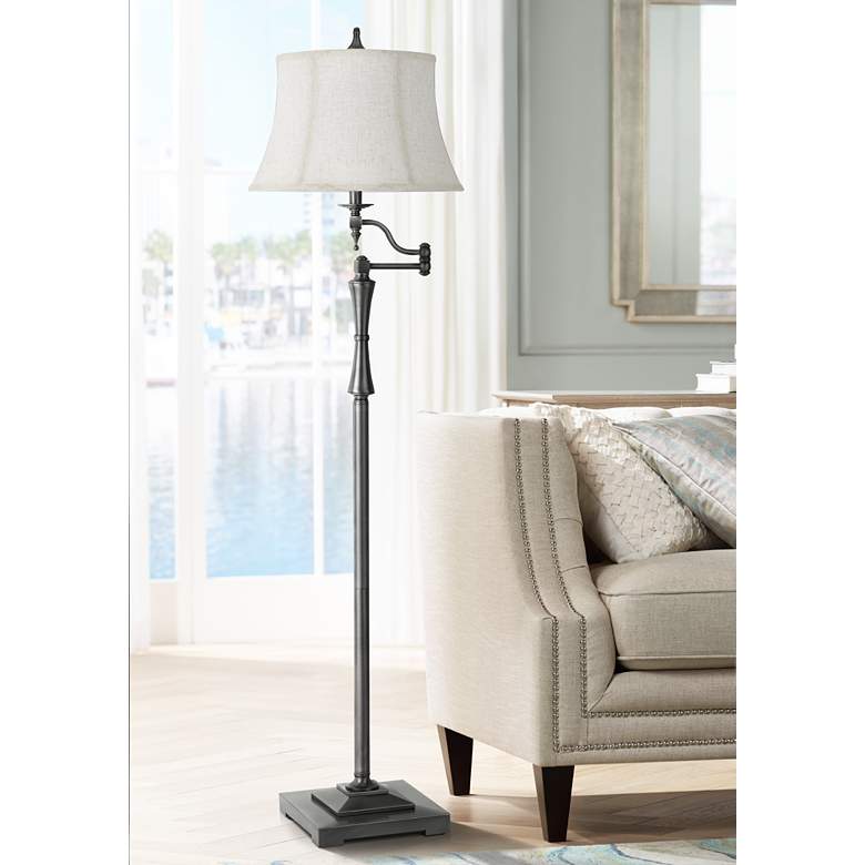 Image 1 Madison Antiqued Silver Swing Arm Floor Lamp