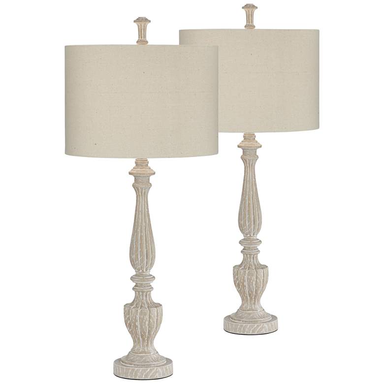 Image 1 Madison Beige Washed Faux Wood Table Lamps Set of 2
