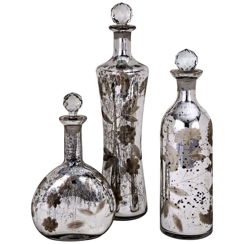 Image 1 Madison Etched Mercury Glass Lidded 3-Piece Bottles Set