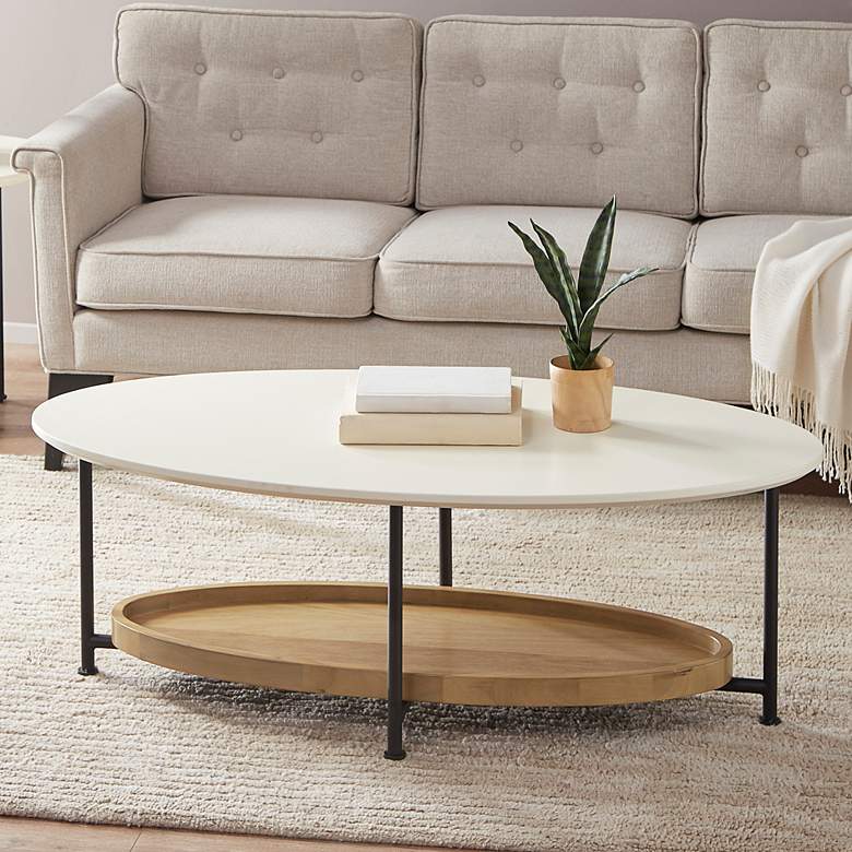 Image 1 Madison Park Beauchamp White 48" Wide Oval Wood Modern Coffee Table