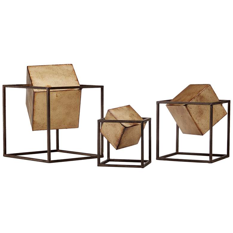 Image 1 Madison Park Black/Gold Asher Gold Cubes 3-piece Tabletop Decor Set
