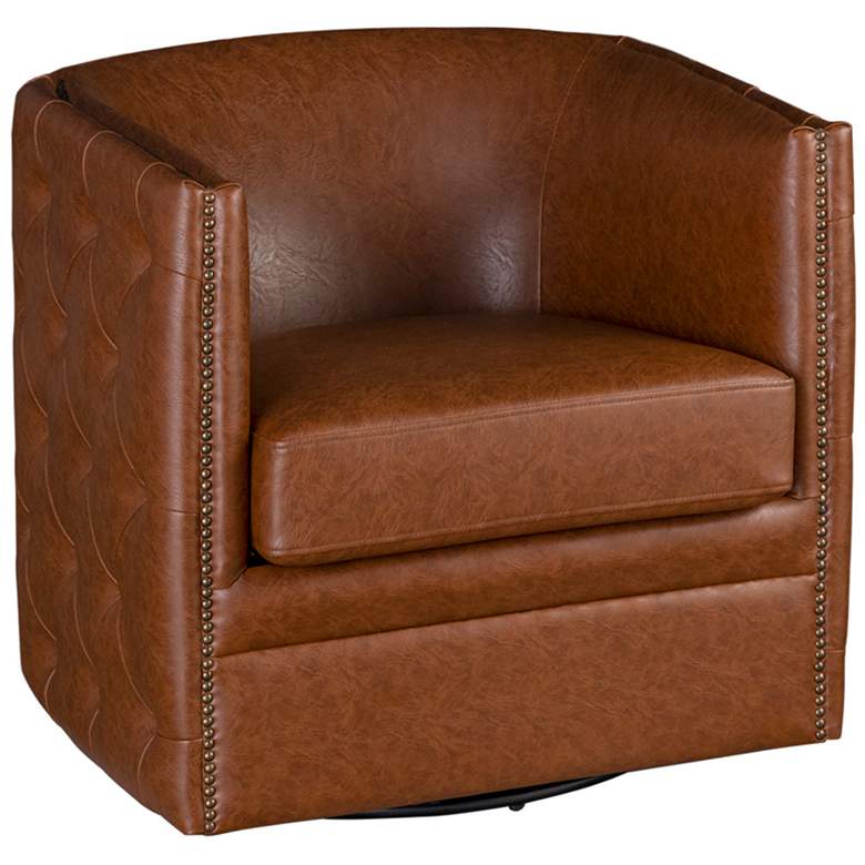 Image 1 Madison Park Brown Wilmette Tufted Barrel Swivel Chair