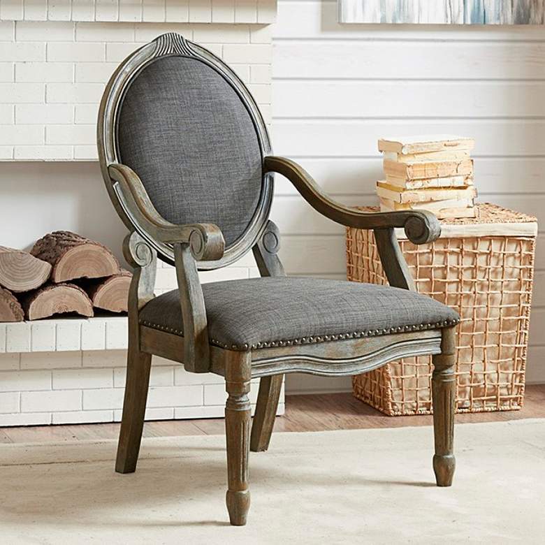 Image 1 Madison Park Hand-Carved Birch and Brentwood Gray Traditional Armchair