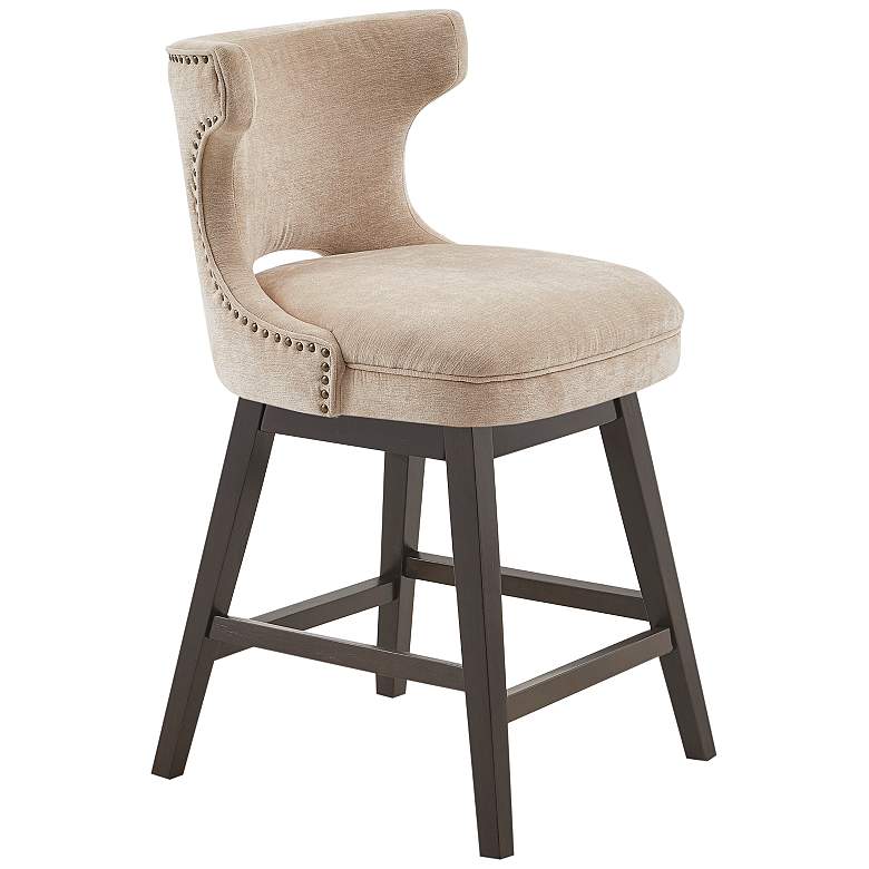 Image 2 Madison Park Janet 25 3/4 inch High Beige Fabric Swivel Counter Stool