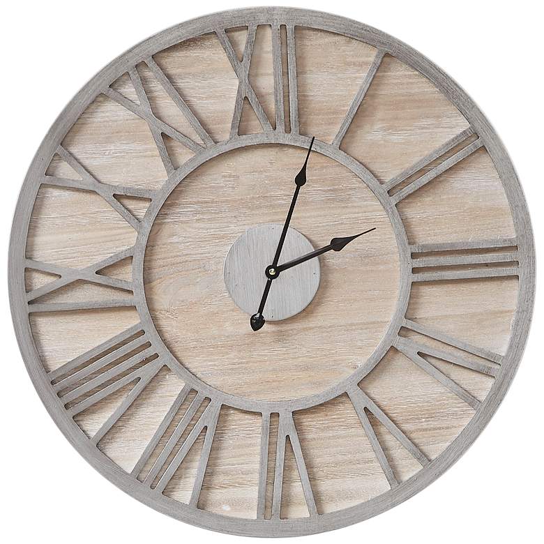 Image 2 Madison Park Mason 23 1/2" Round Natural Wood Wall Clock