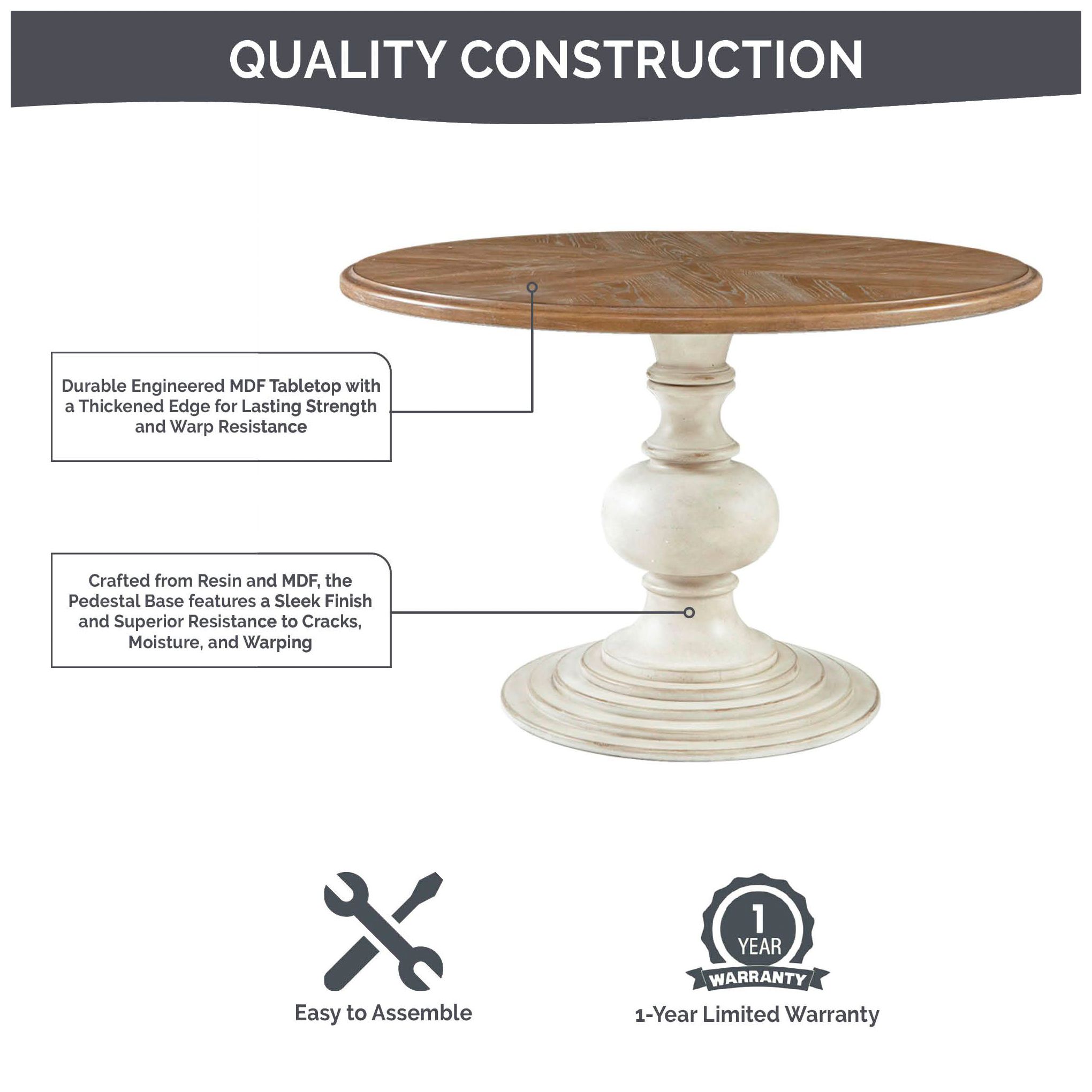 Image 5 Madison Park Reclaimed Walnut Hemlock 46" Round Pedestal Dining Table more views