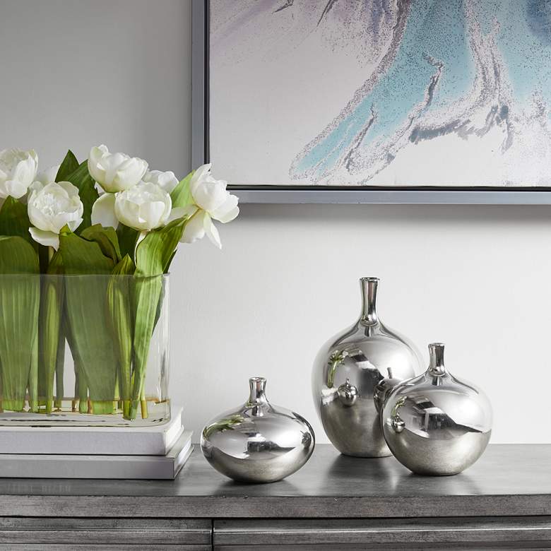 Image 1 Madison Park Signature Ansen Metallic Silver Vases Set of 3