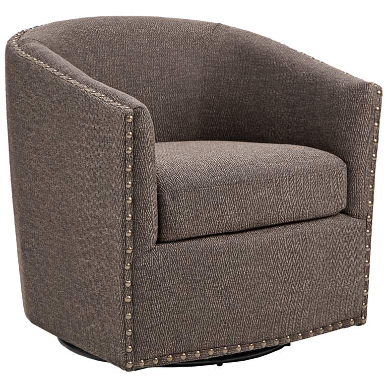 Image 2 Madison Park Tyler 28" Wide Chocolate Woven Fabric Swivel Barrel Chair