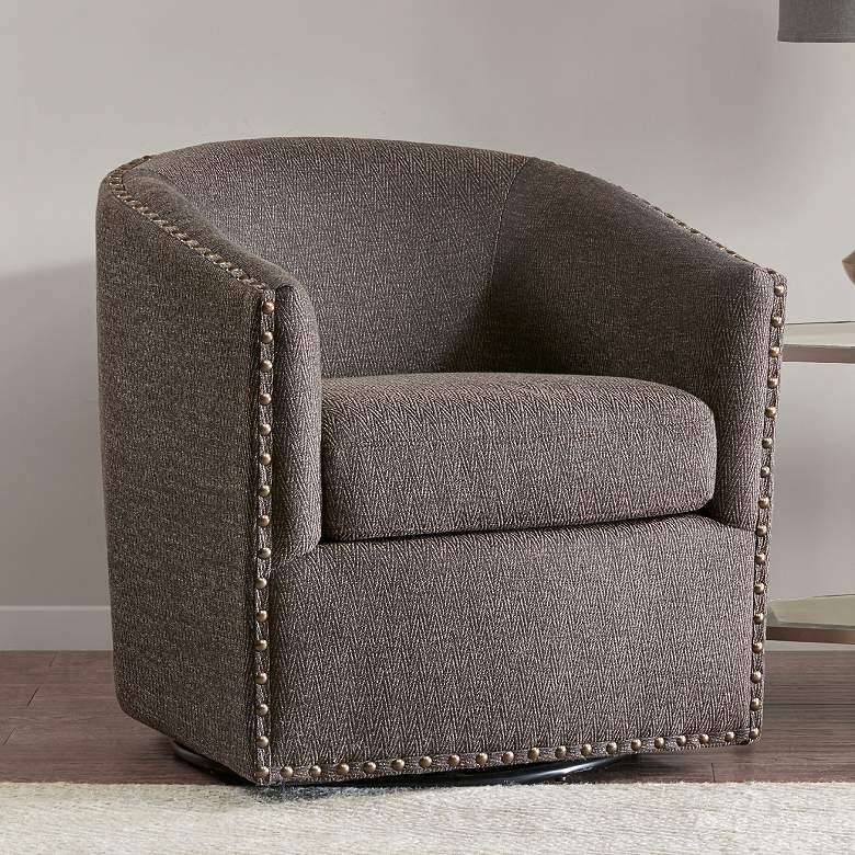 Image 1 Madison Park Tyler 28" Wide Chocolate Woven Fabric Swivel Barrel Chair