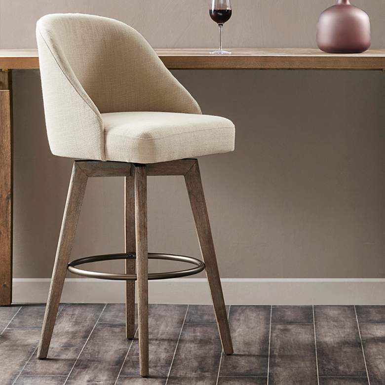 Image 1 Madison Park Walsh 30" Modern Sand Fabric Swivel Barrel Bar Stool