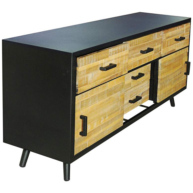 Image 1 Madison Raw Black 5-Drawer Natural Wood Buffet Cabinet