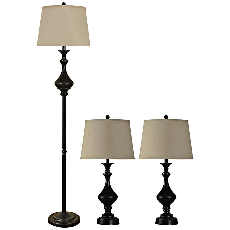 Image 1 Madison Traditional Bronze 3-Piece Floor and Table Lamp Set
