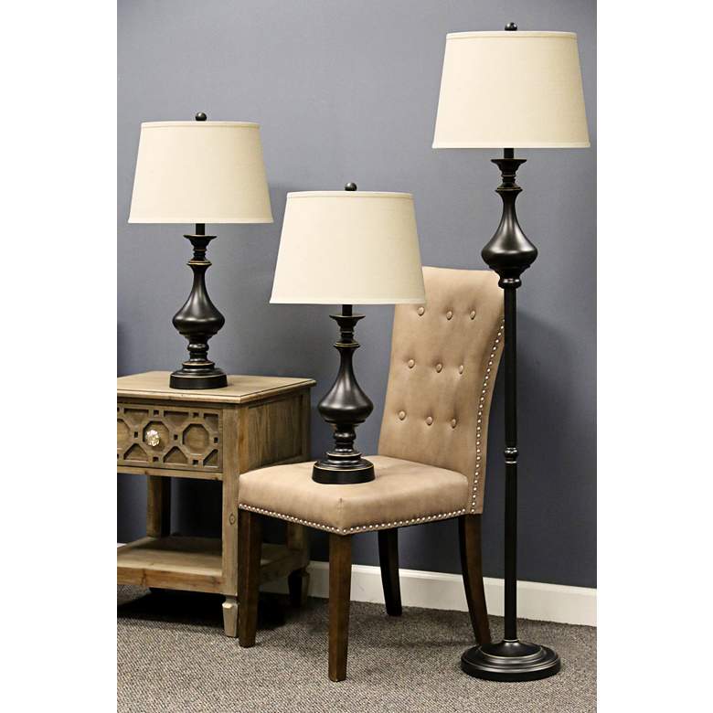 Image 2 Madison Traditional Bronze 3-Piece Floor and Table Lamp Set more views