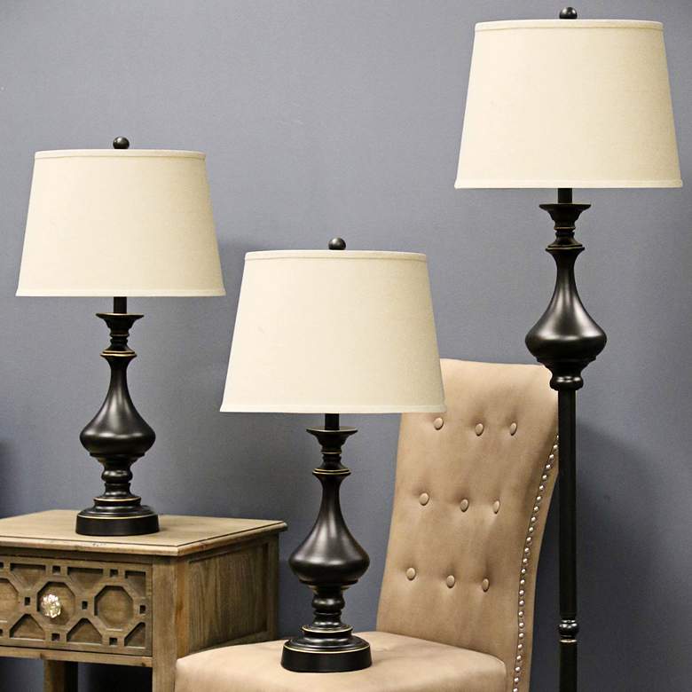 Image 3 Madison Traditional Bronze 3-Piece Floor and Table Lamp Set more views