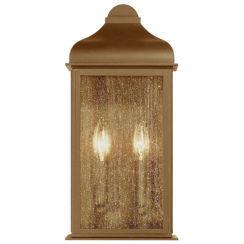 Image 1 Madrid 16"H 2-Light Weathered Brass Outdoor Wall Sconce w/ Clear Shade