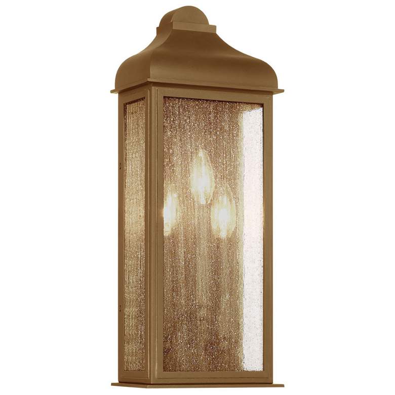 Image 1 Madrid 19"H 3-Light Weathered Brass Outdoor Wall Sconce w/ Clear Shade