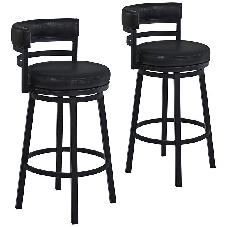 Image 1 Madrid 26 1/2" Black Faux Leather Swivel Counter Stools Set of 2