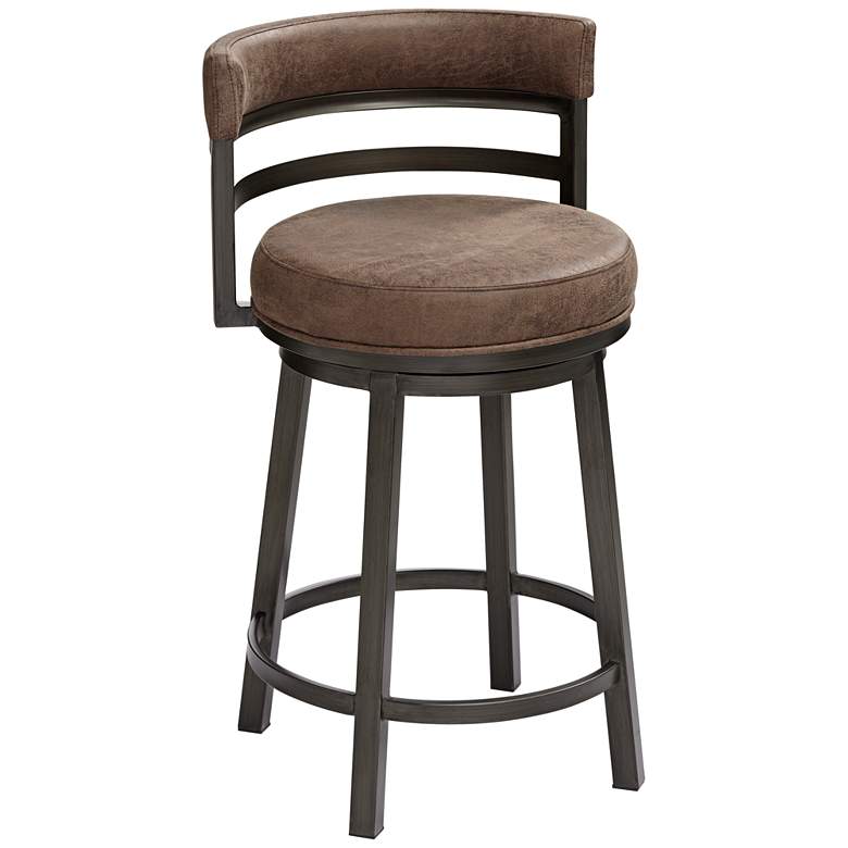 Image 2 Madrid 26 1/2 inch Bandero Tobacco Fabric Swivel Counter Stool