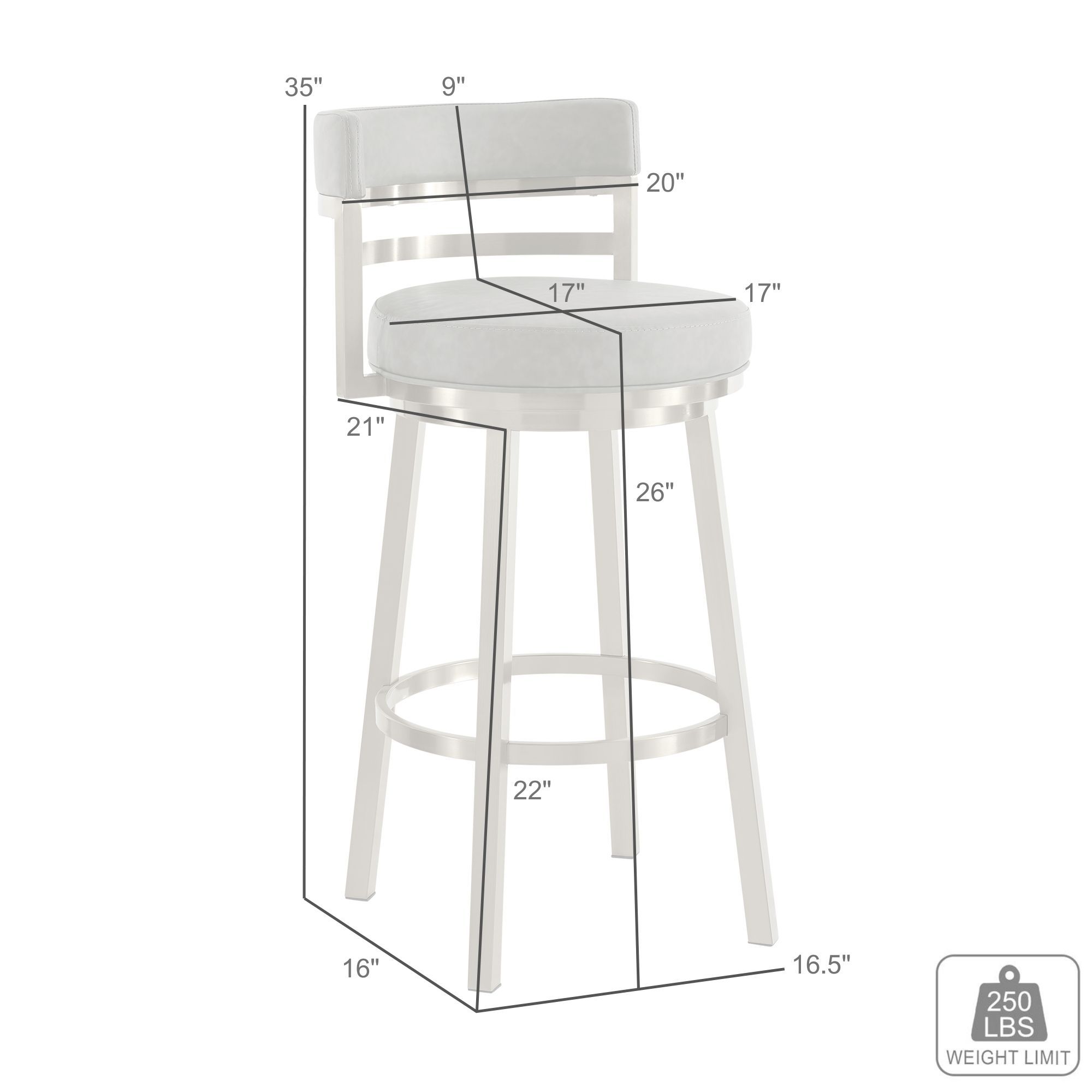 Madrid 26 in. Swivel Bar Stool in Steel, Vintage Coffee Faux Leather