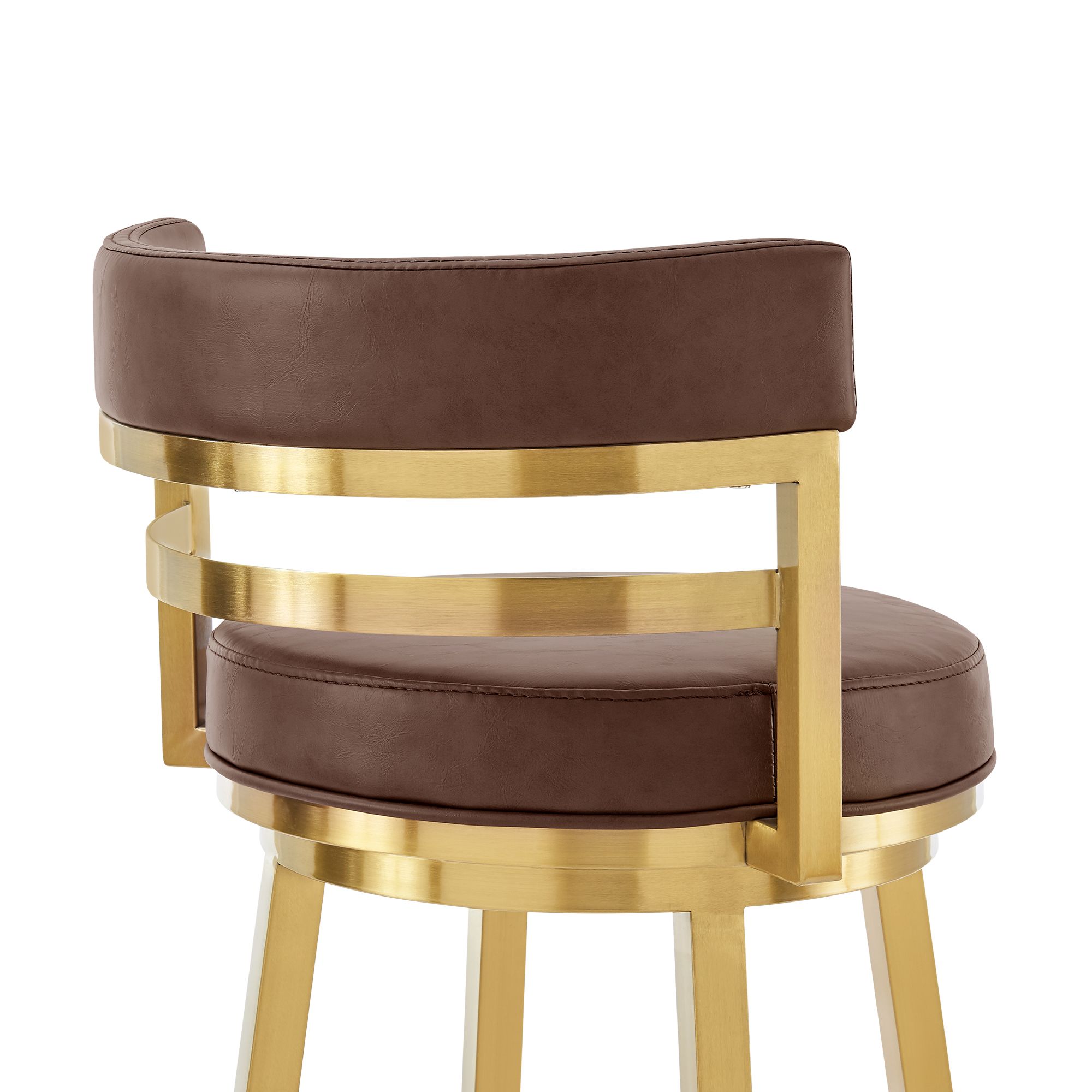 Madrid 26 in. Swivel Bar Stool in Steel, Vintage Coffee Faux Leather