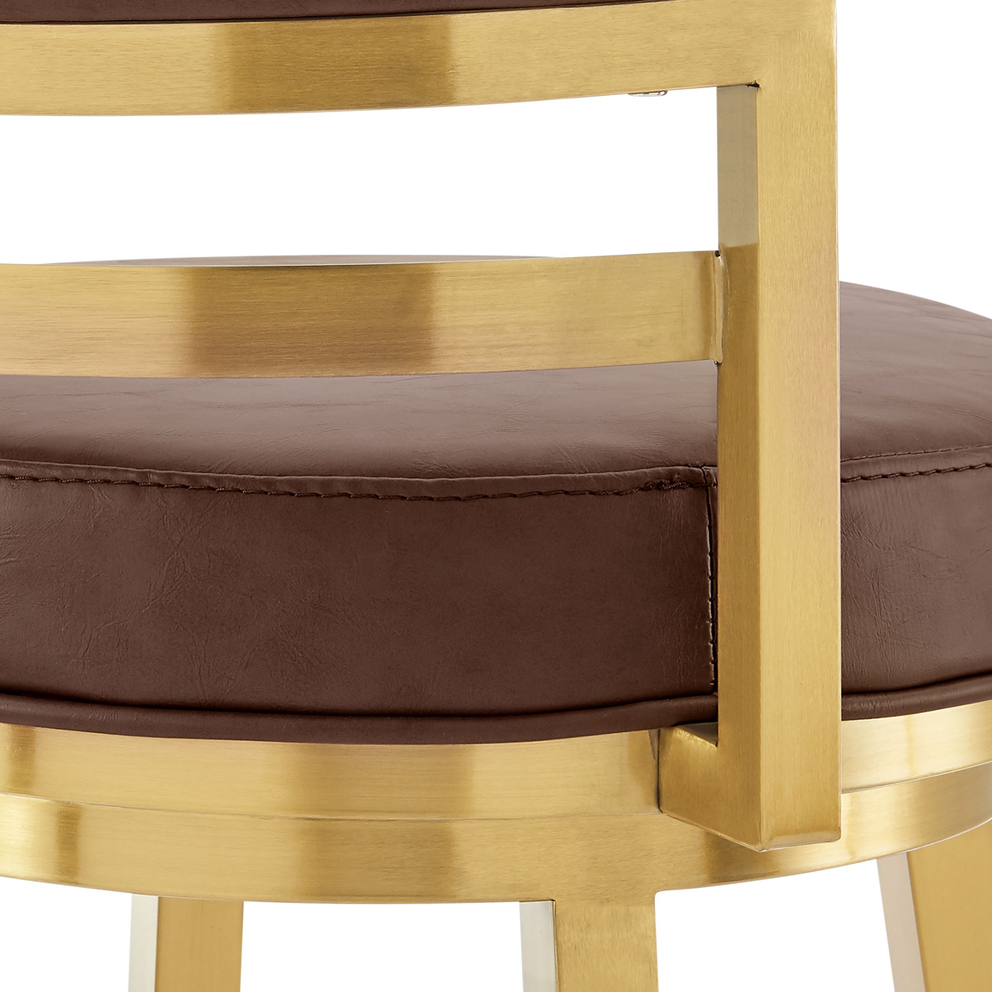 Madrid 26 in. Swivel Bar Stool in Steel, Vintage Coffee Faux Leather