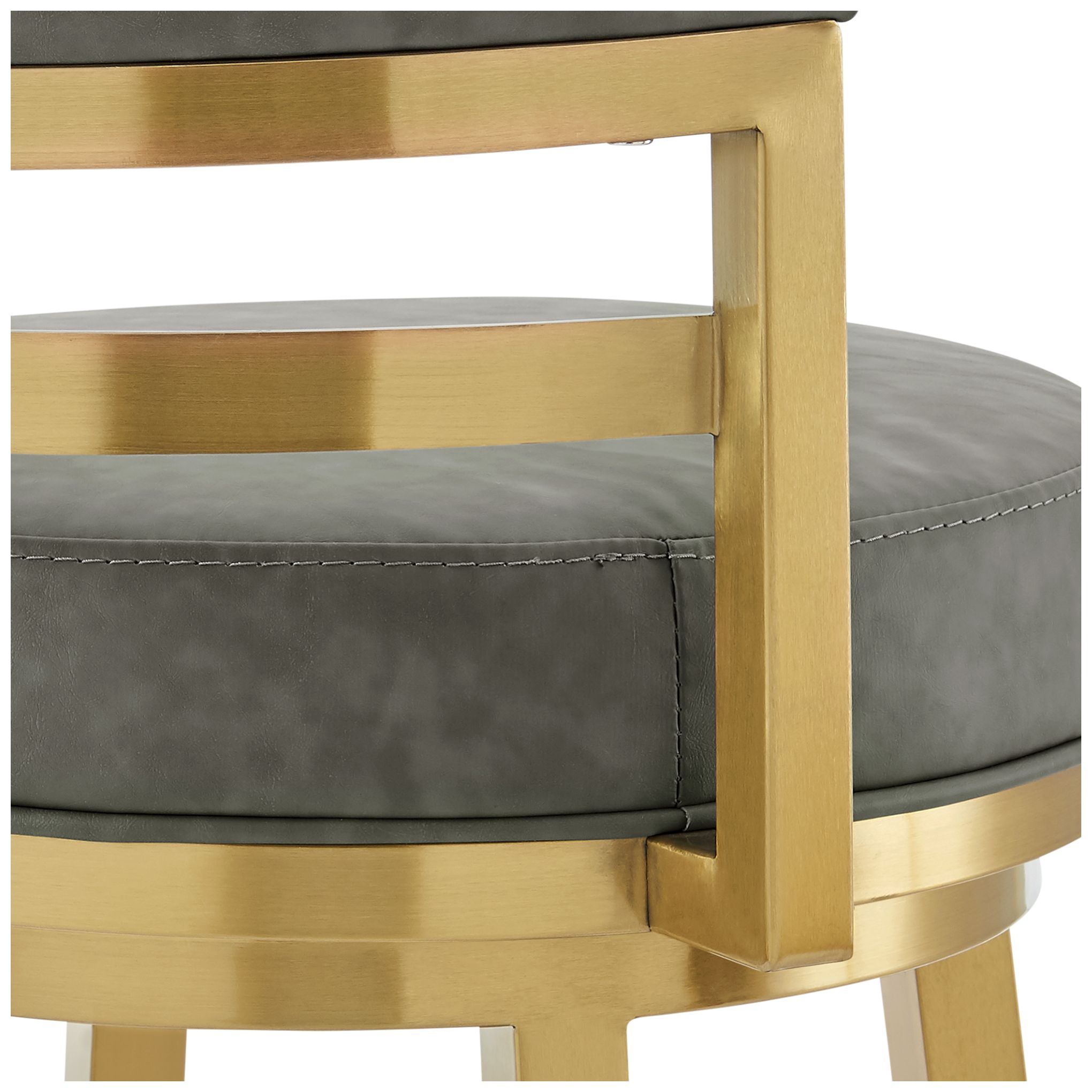 Madrid 26" Gray Faux Leather and Gold Swivel Counter Stool