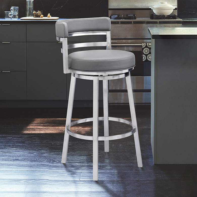 Image 1 Madrid 26 inch Gray Faux Leather Swivel Counter Stool