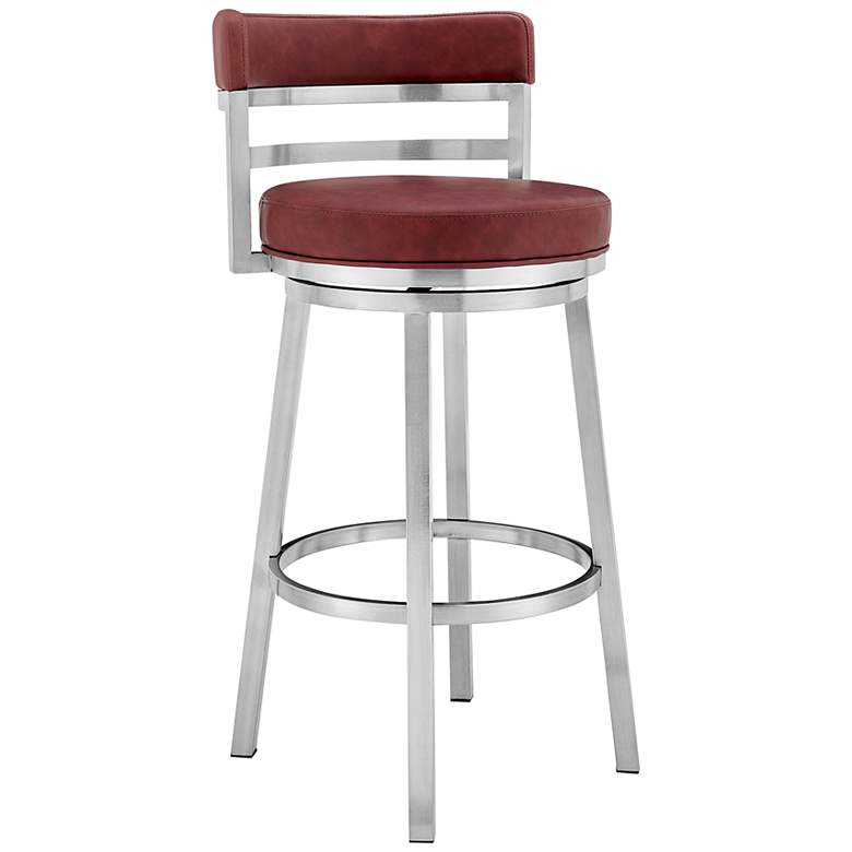 Image 2 Madrid 26" Red Faux Leather Swivel Counter Stool