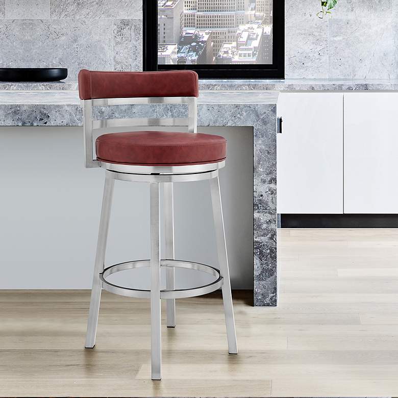 Image 1 Madrid 26" Red Faux Leather Swivel Counter Stool