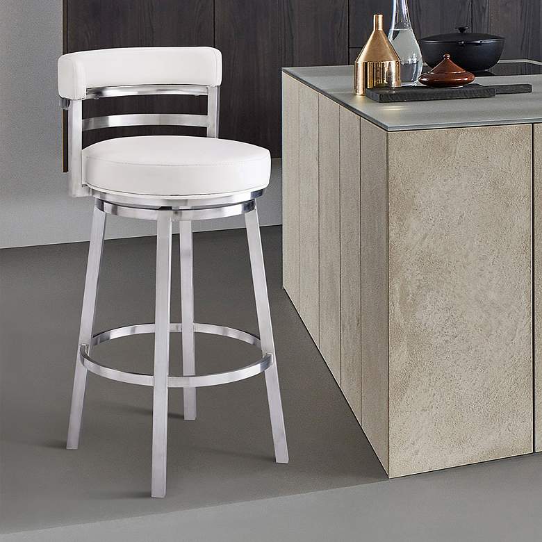 Image 1 Madrid 26 inch White Faux Leather Swivel Counter Stool